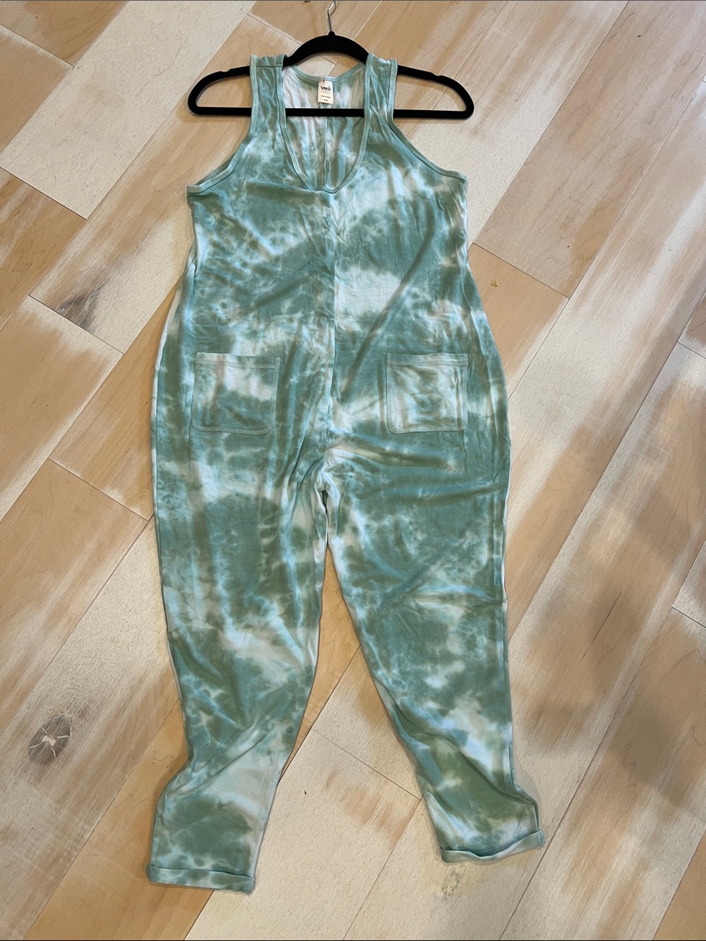 Smash + Tess sage green and white tie-dye jumpsuit